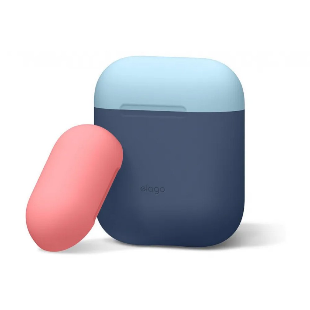 Чехол Elago для AirPods wireless, силикон, DUO Blue с крышками Italian Rose и Pastel Blue