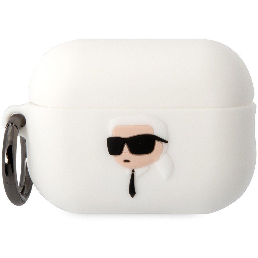 Чехол Lagerfeld NFT 3D Karl для Airpods Pro 2 силиконовый с кольцом. Цвет: белый