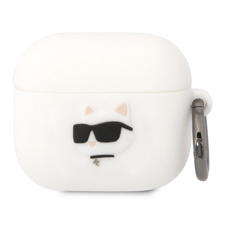 Чехол Lagerfeld NFT 3D Choupette для AirPods 3 с кольцом, силикон. Цвет: белый