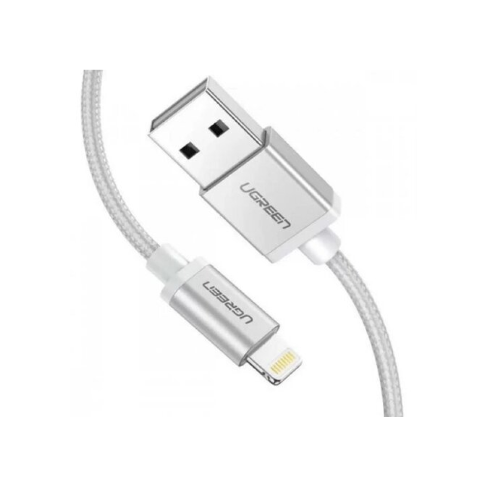 Кабель UGREEN Lightning to USB Cable Alu Case With Braided, 2 м. Цвет: серебристый