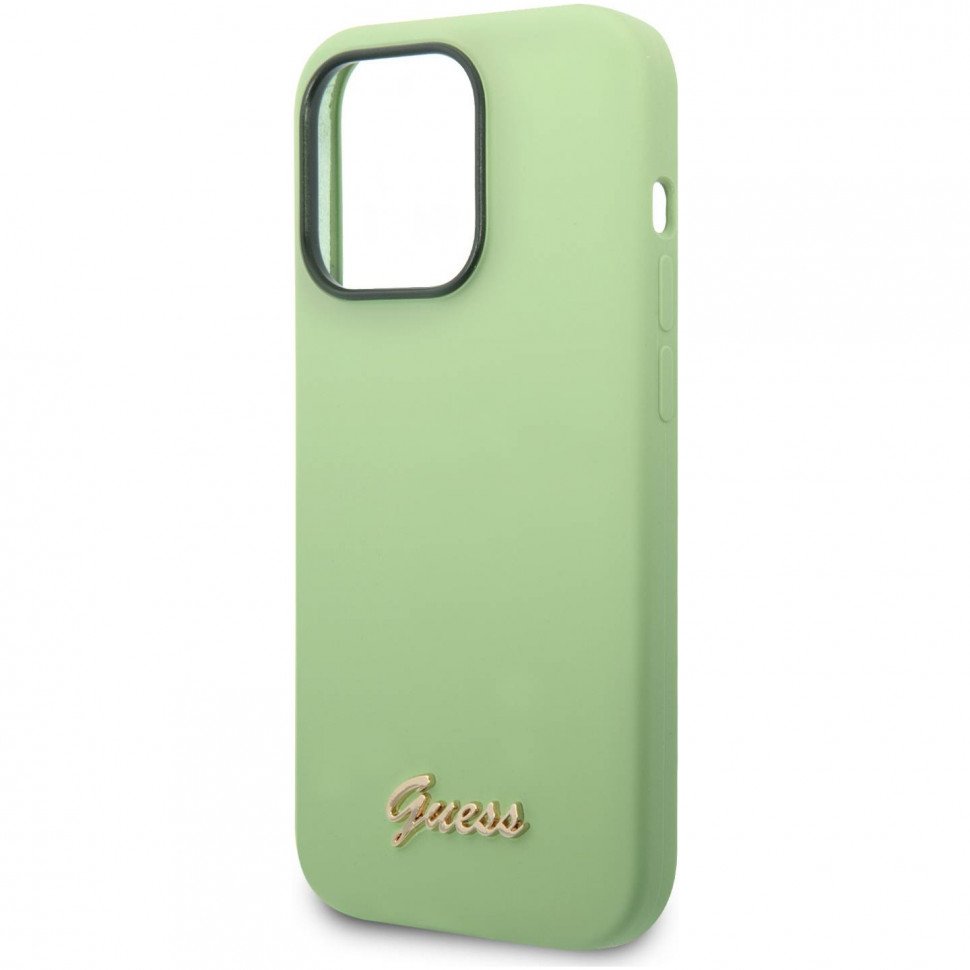 Чехол Guess для iPhone 14 Pro Liquid silicone Gold metal logo Hard. Цвет: зелёный