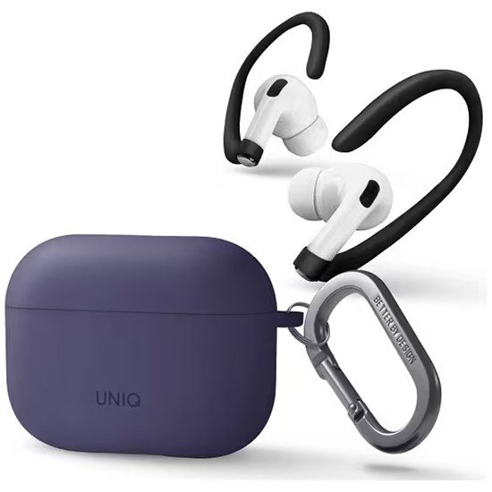 Чехол UNIQ NEXO для AirPods Pro 2, силикон с карабином и заушинами. Цвет: фиолетовый