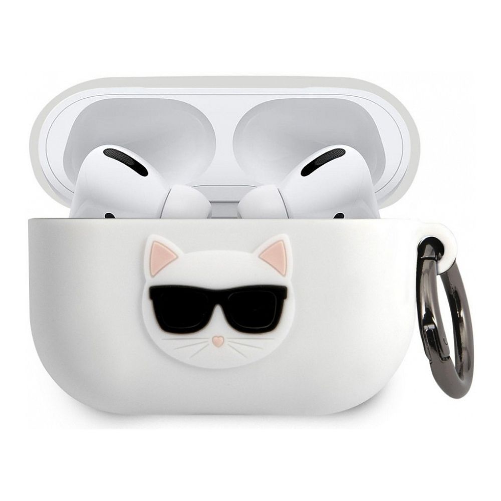 Чехол Lagerfeld для AirPods Pro силиконовый с кольцом, Choupette. Цвет: белый