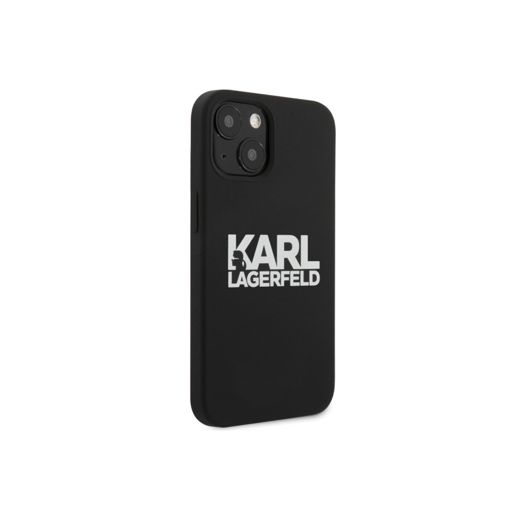 Чехол Lagerfeld для iPhone 13 Liquid silicone Stack Logo Hard. Цвет: чёрный