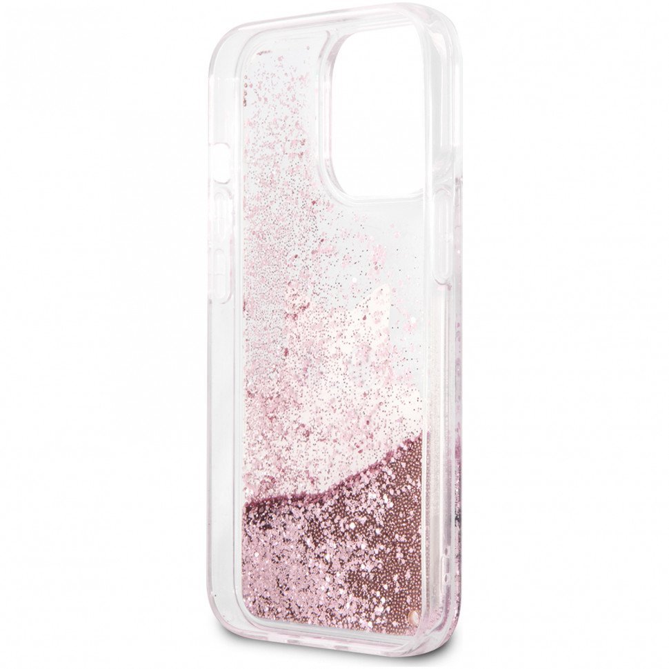 Чехол Lagerfeld для iPhone 13 Pro Liquid glitter Peek a Boo Hard. Цвет: прозрачный/розовый