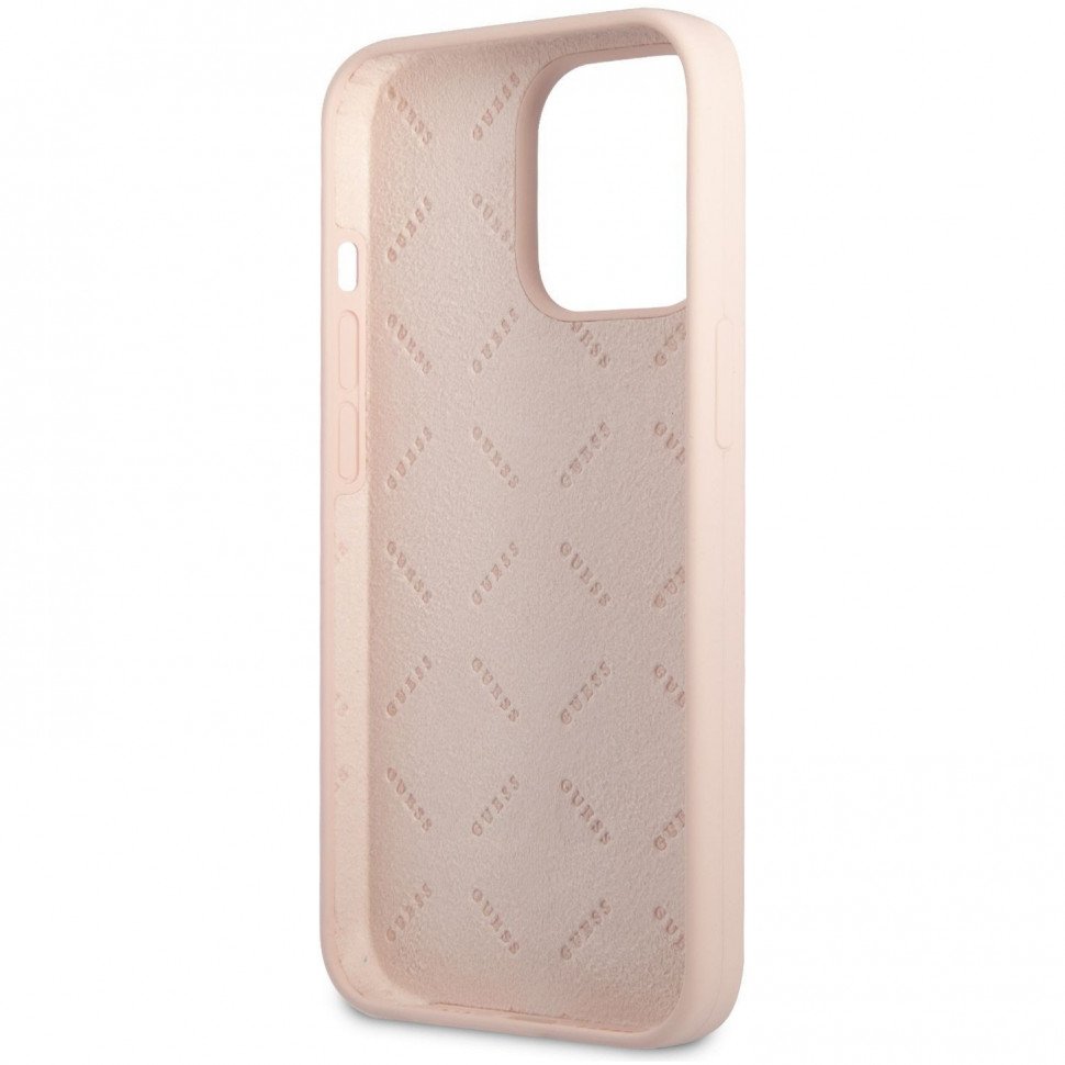 Чехол Guess для iPhone 13 Pro Max Liquid silicone 4G Small metal logo Hard. Цвет: розовый