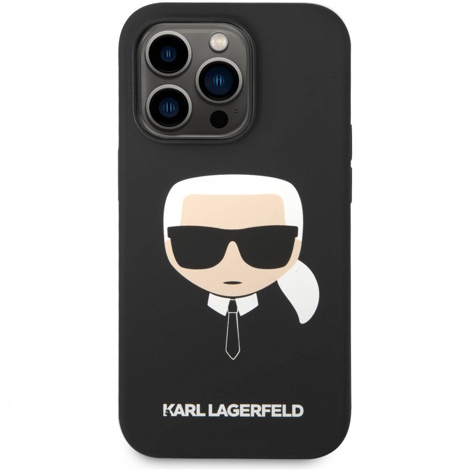 Чехол Lagerfeld для iPhone 14 Pro Liquid silicone Karl's Head Hard (MagSafe). Цвет: чёрный