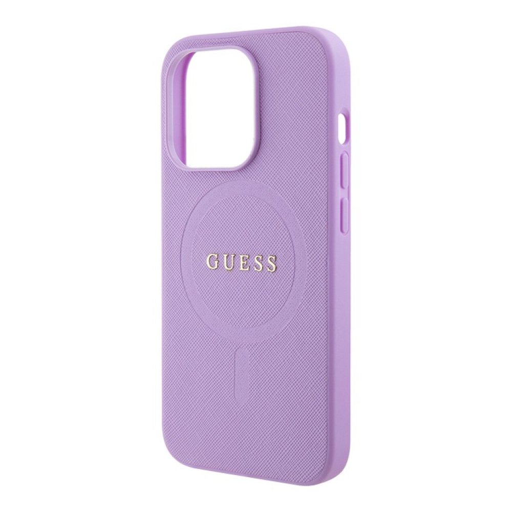 Чехол Guess PU Saffiano with metal logo Hard MagSafe для iPhone 15 Pro Max. Цвет: фиолетовый