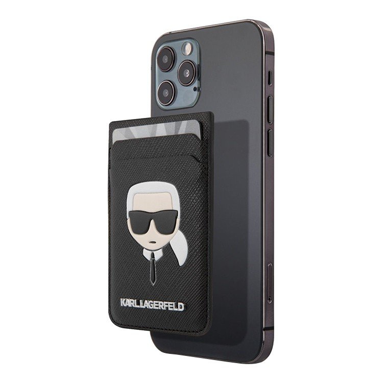 Магнитный бумажник Lagerfeld Wallet Cardslot Magsafe Saffiano Karl's head. Цвет: чёрный