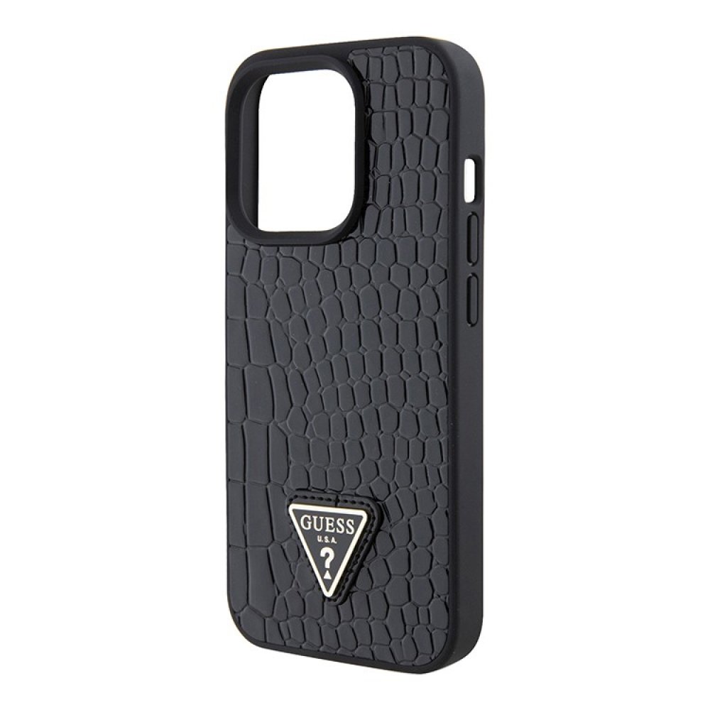 Чехол Guess PU Croco Triangle metal logo Hard для iPhone 15 Pro Max. Цвет: чёрный