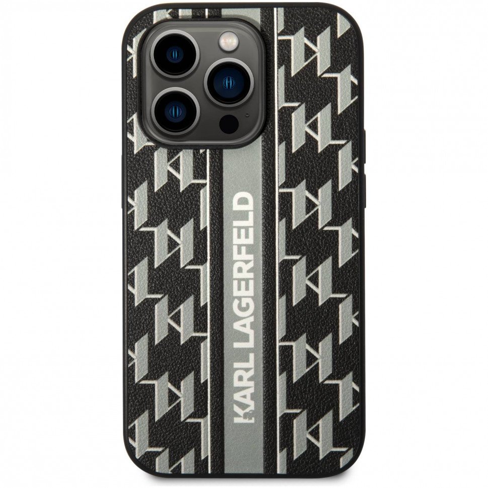 Чехол Lagerfeld для iPhone 14 Pro PU Monogram Vertical logo Hard. Цвет: серый