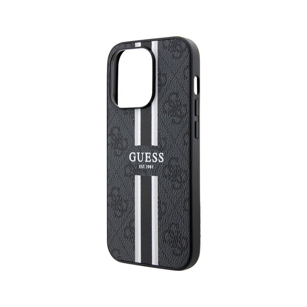 Чехол Guess для iPhone 13 Pro Max PU 4G Stripes Hard (MagSafe). Цвет: чёрный