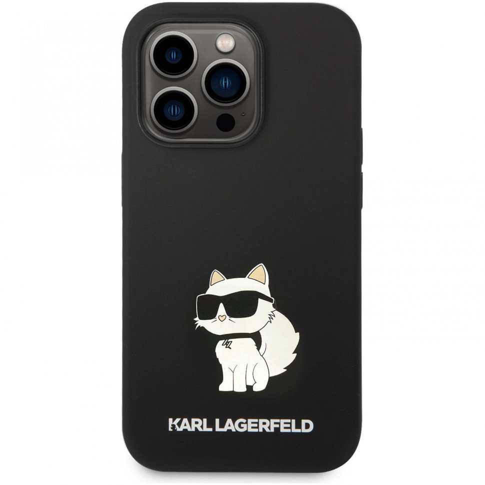 Чехол Lagerfeld для iPhone 14 Pro Liquid silicone Choupette Hard (MagSafe). Цвет: чёрный