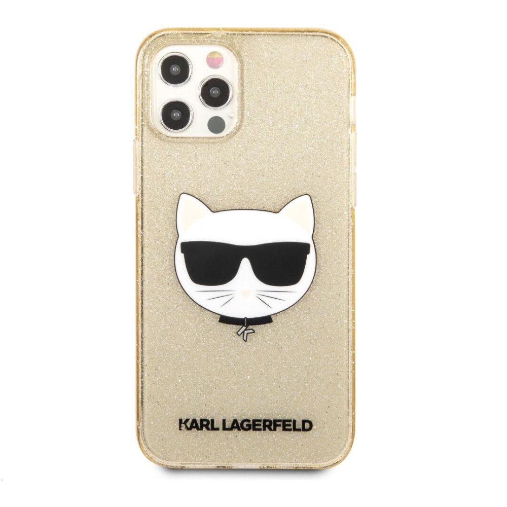 Чехол Lagerfeld для iPhone 12/12 Pro TPU Glitters Choupette Transp. Цвет: золотой