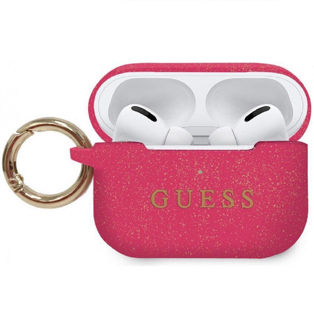 Чехол Guess для Airpods Pro силиконовый с кольцом. Цвет: фуксия