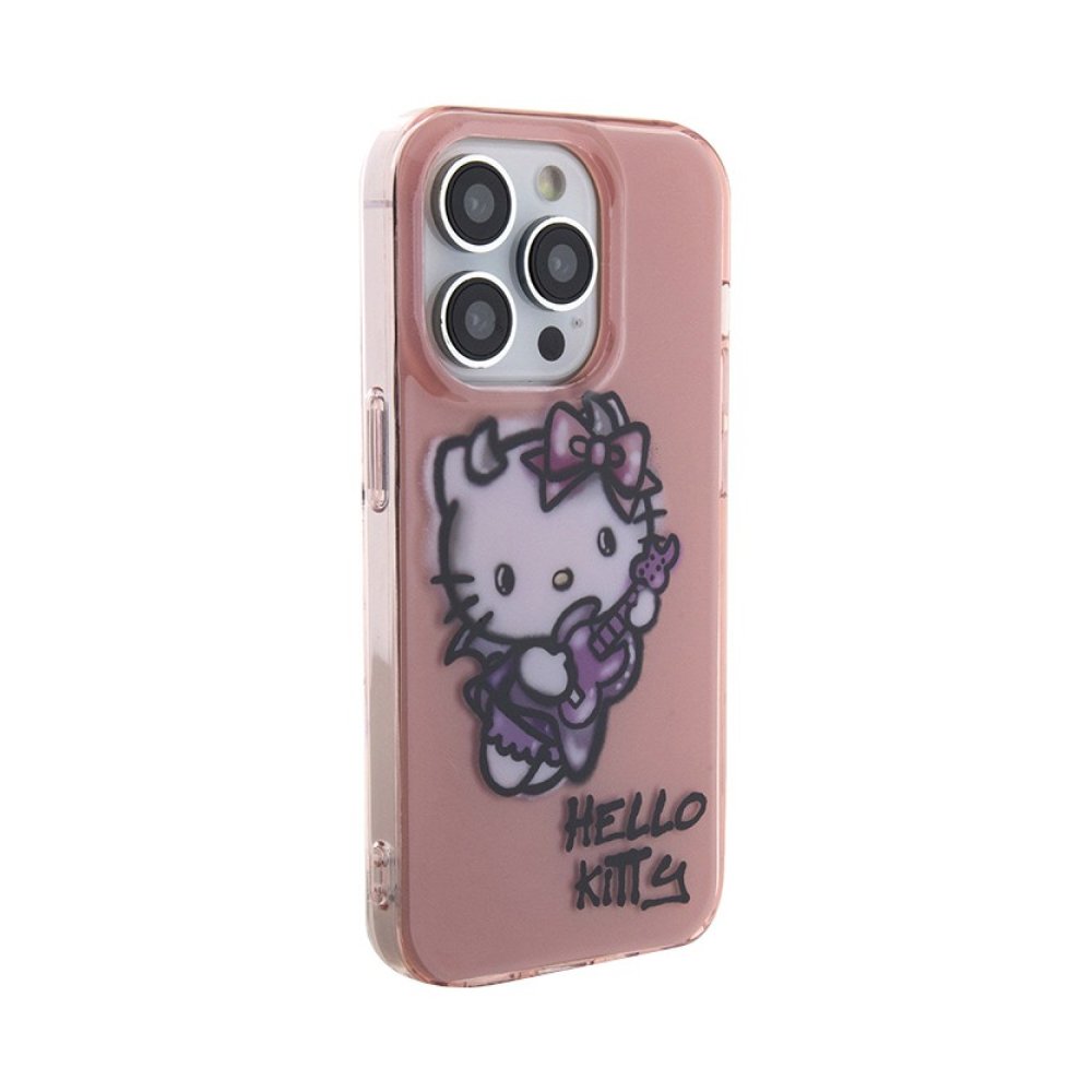 Чехол Hello Kitty PC/TPU Graffiti Guitar для iPhone 15 Pro. Цвет: розовый