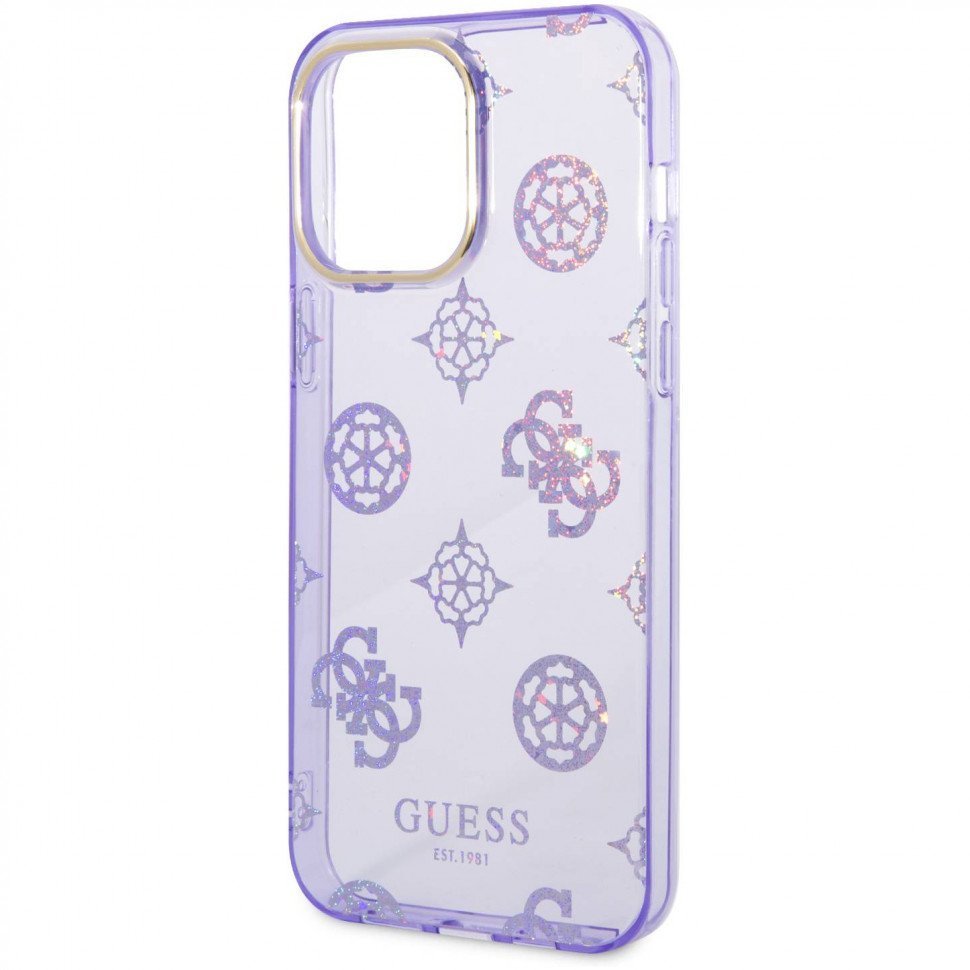 Чехол Guess для iPhone 14 Pro PC/TPU Peony glitter Electroplated camera Hard. Цвет: сиреневый