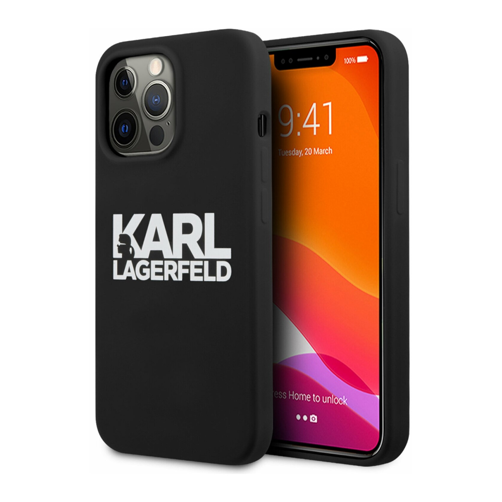 Чехол Lagerfeld для iPhone 13 Pro Liquid silicone Stack logo. Цвет: чёрный