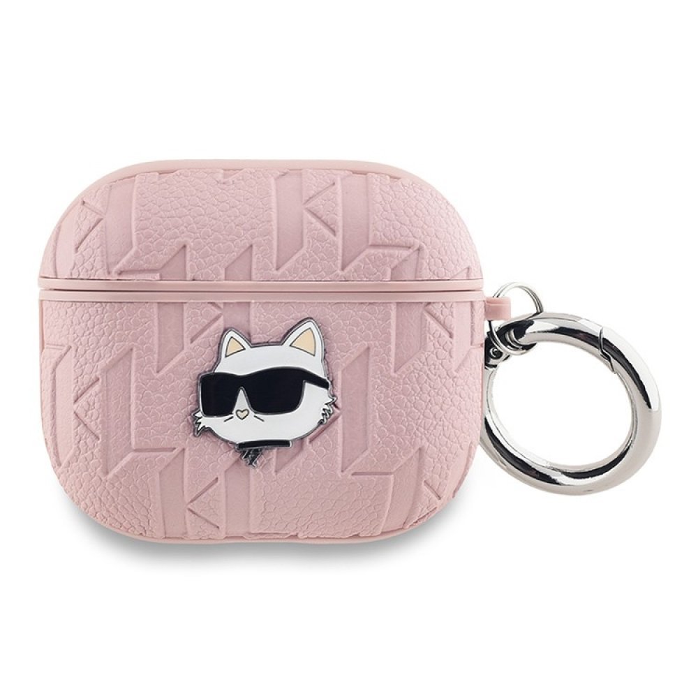 Чехол Lagerfeld PU Saffiano Monogram with ring NFT Metal Head Choupette для AirPods 3. Цвет: розовый