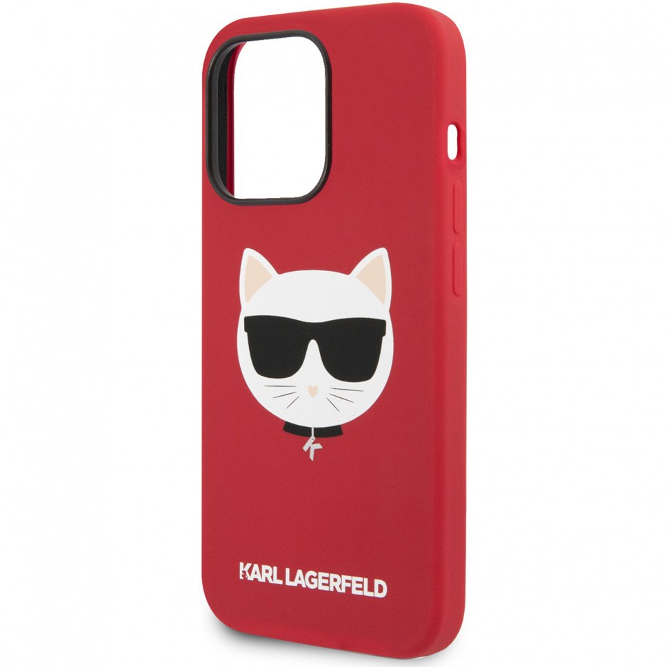 Чехол Lagerfeld для iPhone 14 Pro Liquid silicone Choupette Hard (MagSafe). Цвет: красный