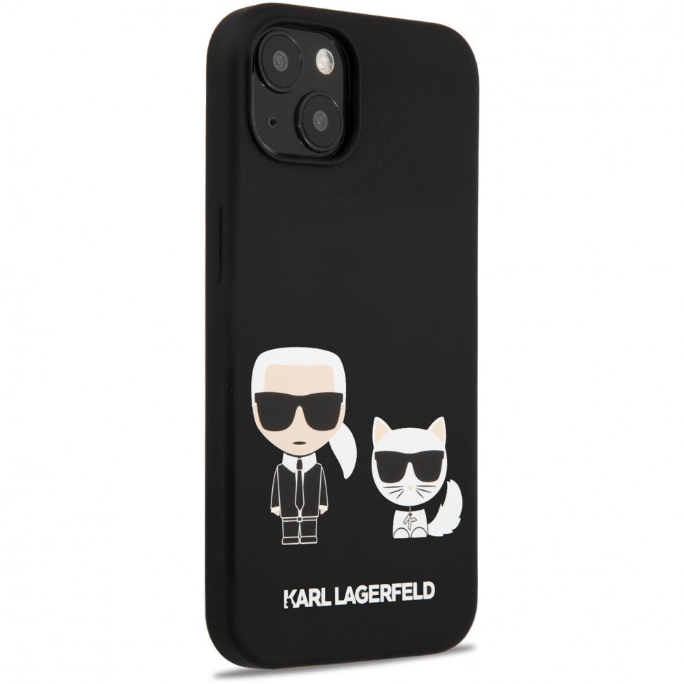 Чехол Lagerfeld для iPhone 13 mini Liquid Silicone Karl & Choupette Hard. Цвет: чёрный