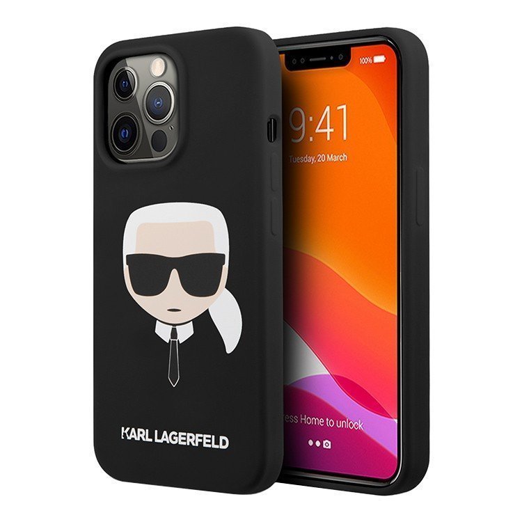 Чехол Lagerfeld для iPhone 13 Pro Max Liquid silicone Karl's Head (Magsafe). Цвет: чёрный