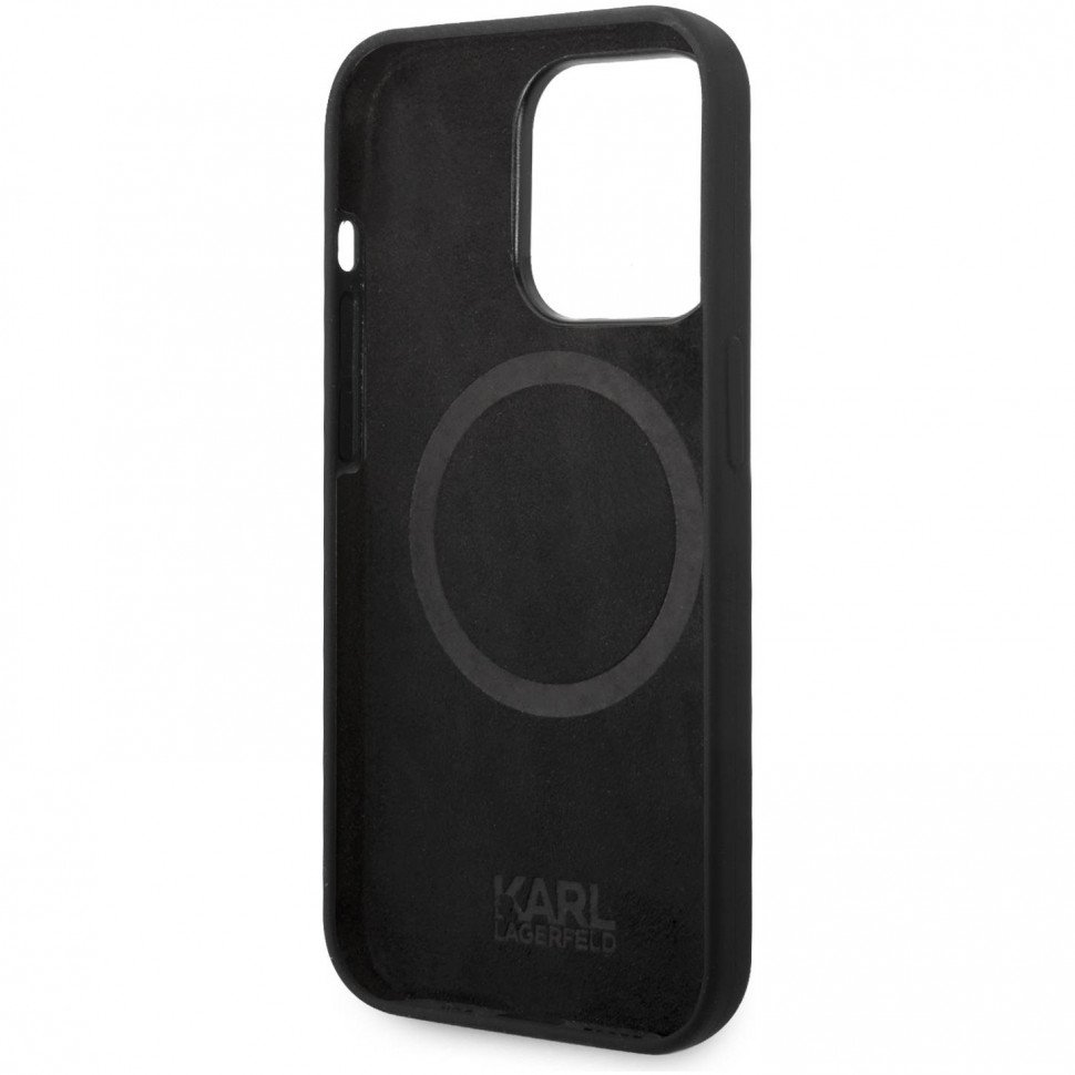 Чехол Lagerfeld для iPhone 14 Pro Liquid silicone Karl's Head Hard (MagSafe). Цвет: чёрный