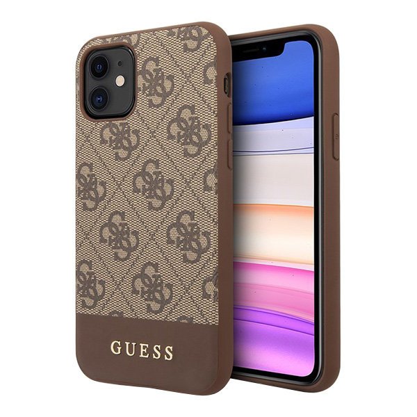 Чехол Guess для iPhone 11 4G PU Stripe Metal logo Hard. Цвет: коричневый