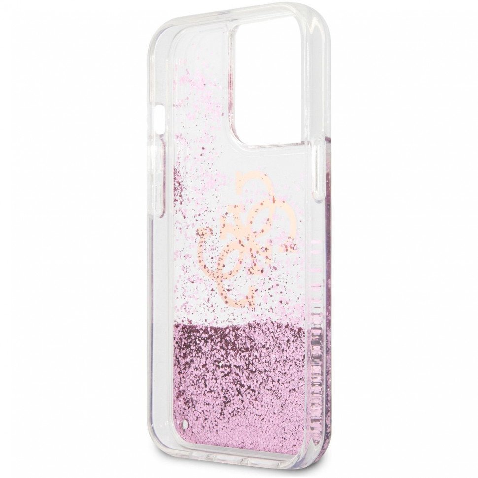 Чехол Guess для iPhone 13 Liquid Glitter 4G Big logo Hard. Цвет: розовый