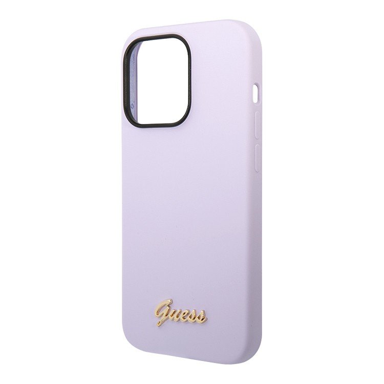 Чехол Guess для iPhone 14 Pro Liquid silicone Gold metal logo Hard. Цвет: фиолетовый