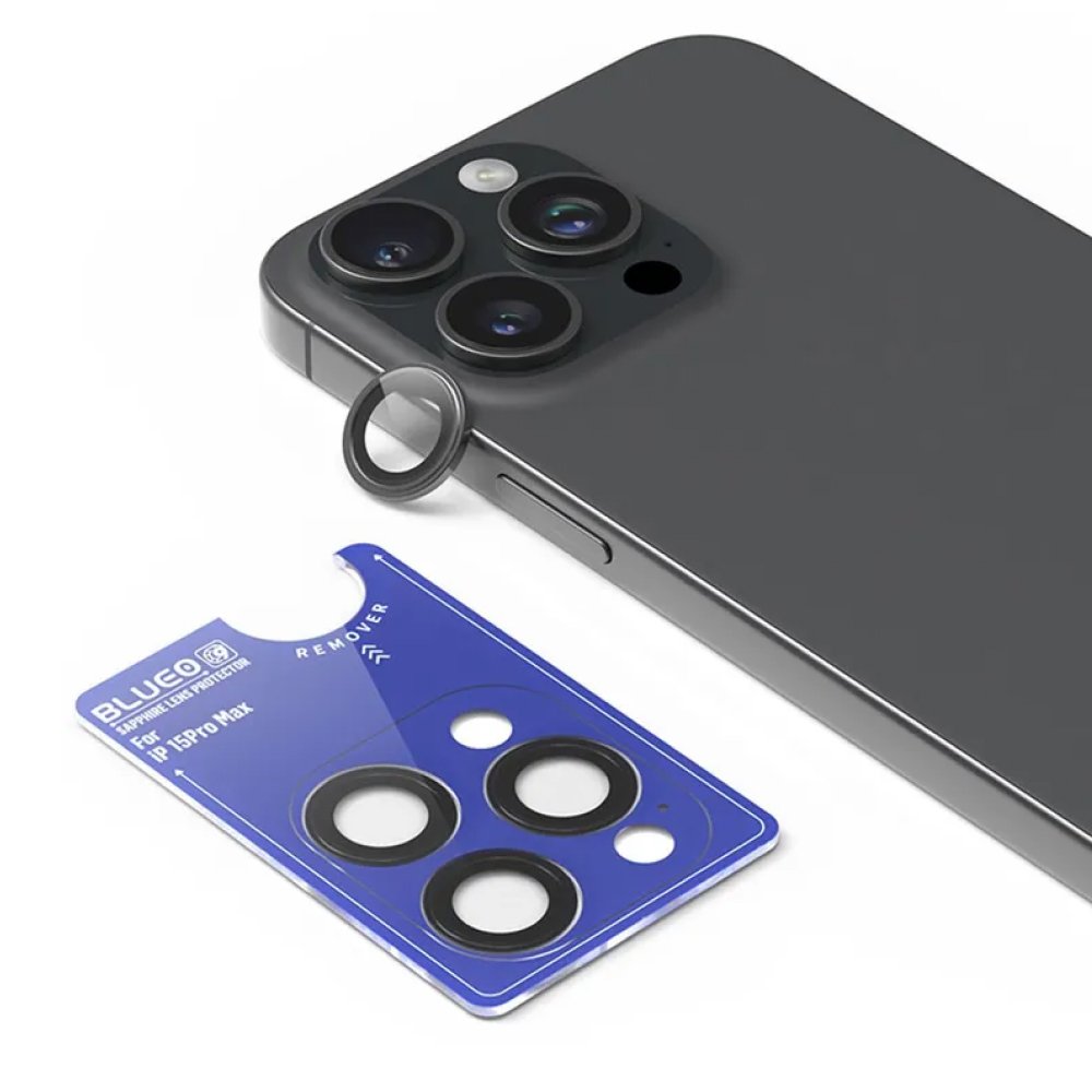 Защитное стекло BlueO Camera lens SAPPHIRE Alloy д/камеры iPhone 16 P/16 PM (3 шт.). Цвет: черный