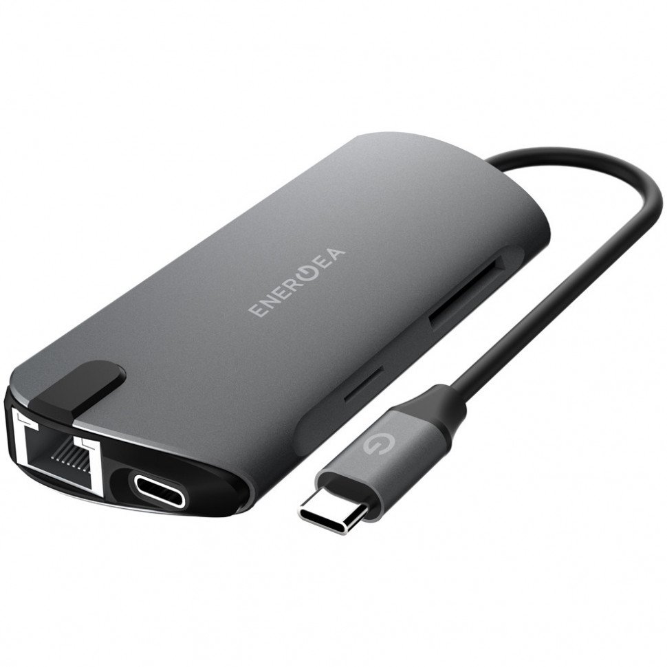 USB-хаб EnergEA AluHUB HD PRO 8-in-1 USB-C 3.1, USB-A, HDMI, RJ-45, SD/Micro SD. Цвет: серый