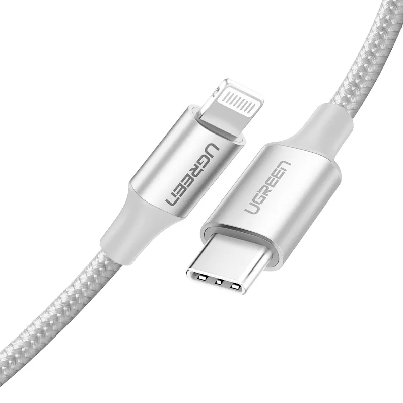 Кабель UGREEN USB-C to Lightning M/M Cable Aluminum Shell Braided, 1 м. Цвет: серебристый