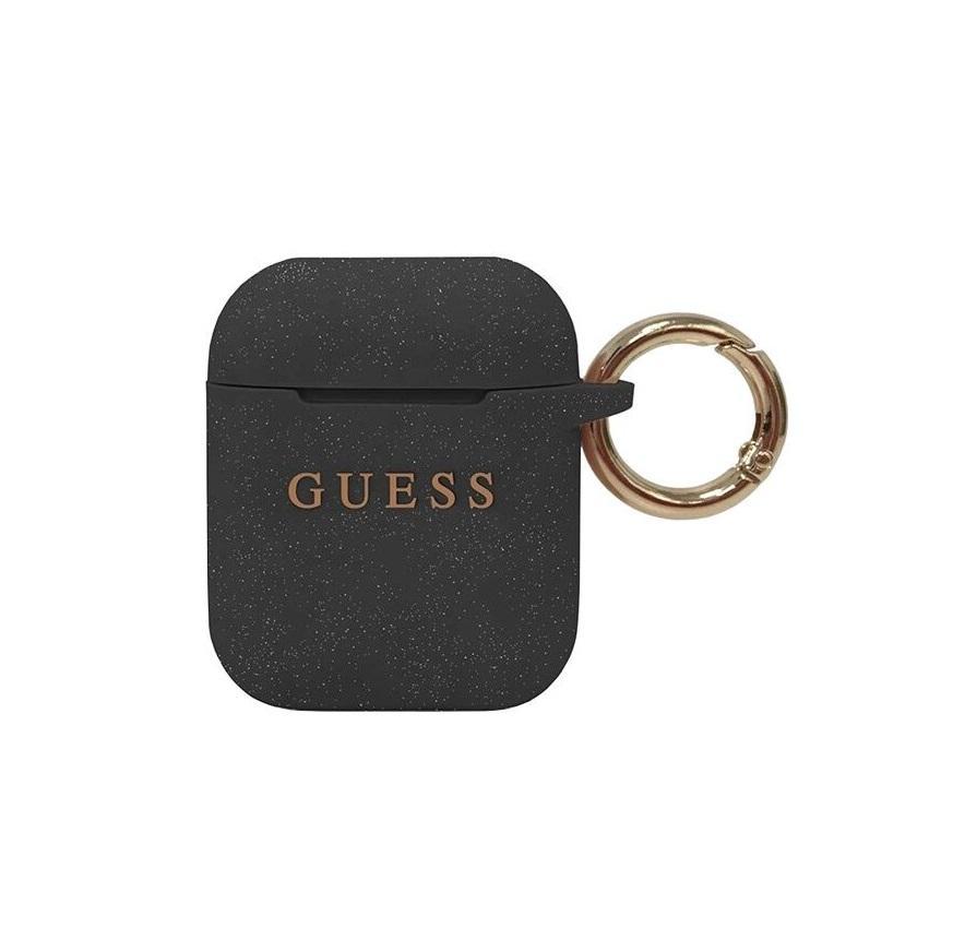 Чехол Guess для Airpods силиконовый с кольцом. Цвет: чёрный