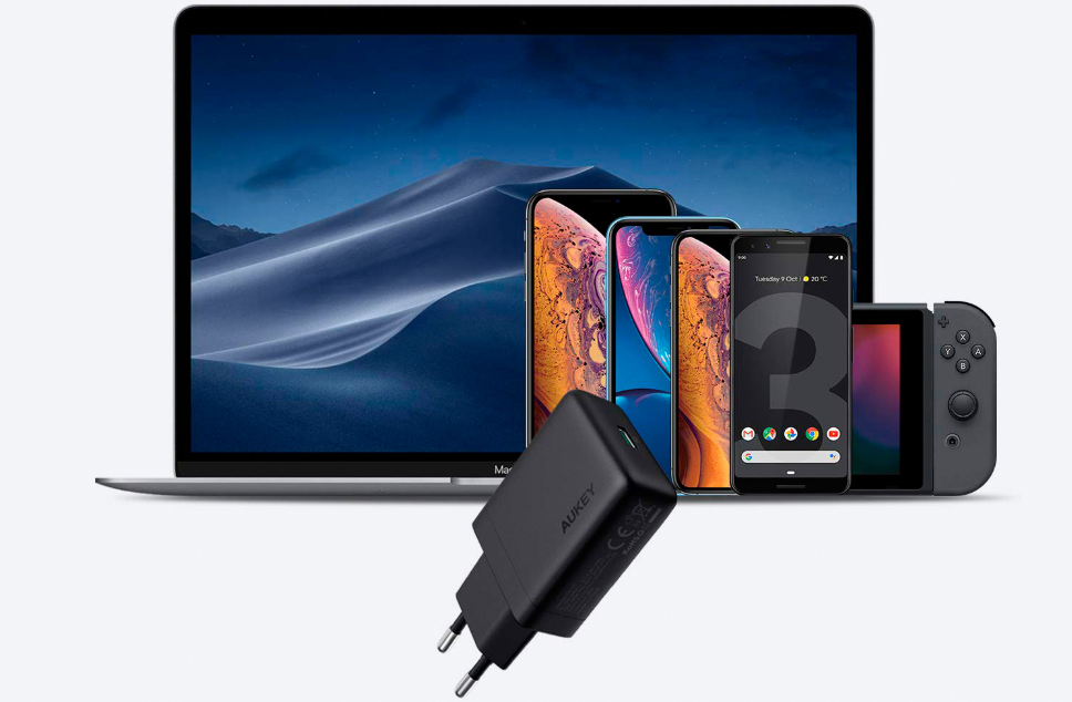 Сетевое зарядное устройство Aukey USB-C, 30W. Цвет: черный