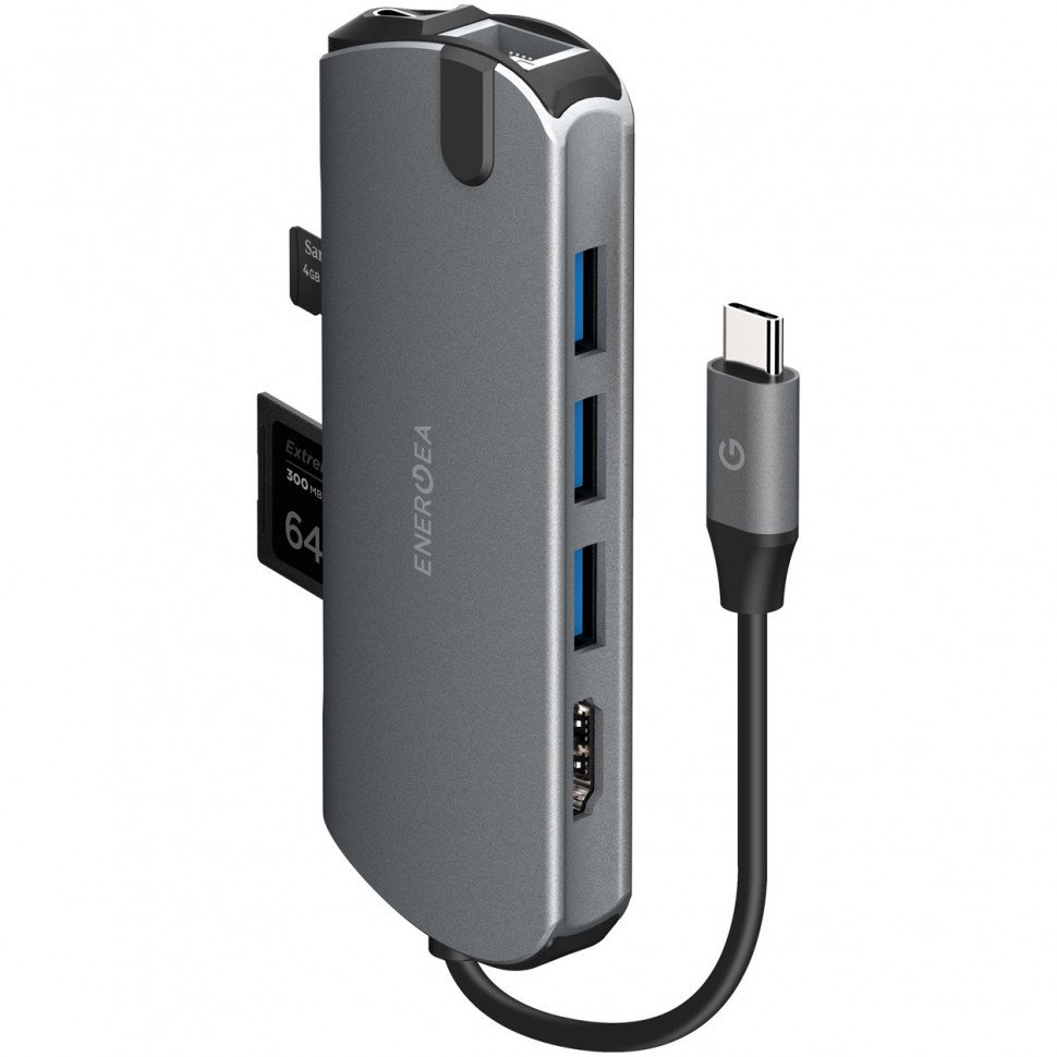 USB-хаб EnergEA AluHUB HD PRO 8-in-1 USB-C 3.1, USB-A, HDMI, RJ-45, SD/Micro SD. Цвет: серый