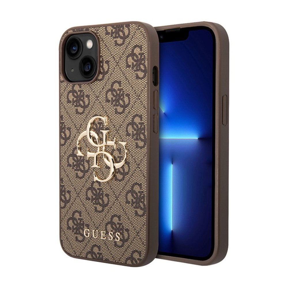 Чехол Guess PU 4G Big metal logo Hard для iPhone 15. Цвет: коричневый