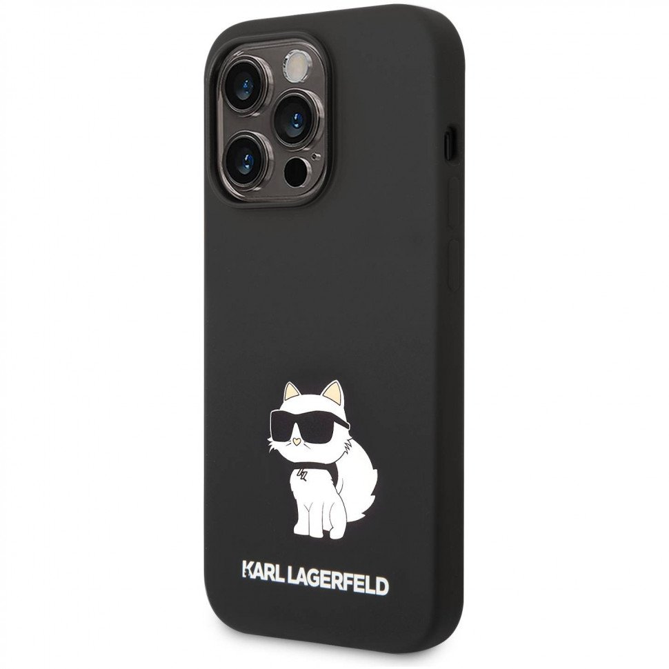 Чехол Lagerfeld для iPhone 14 Pro Liquid silicone NFT Choupette Hard. Цвет: чёрный