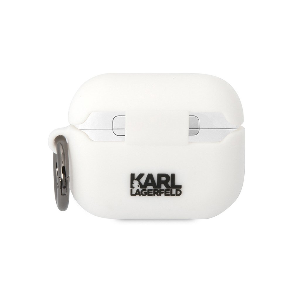 Чехол Lagerfeld NFT 3D Karl для AirPods Pro силиконовый с кольцом. Цвет: белый