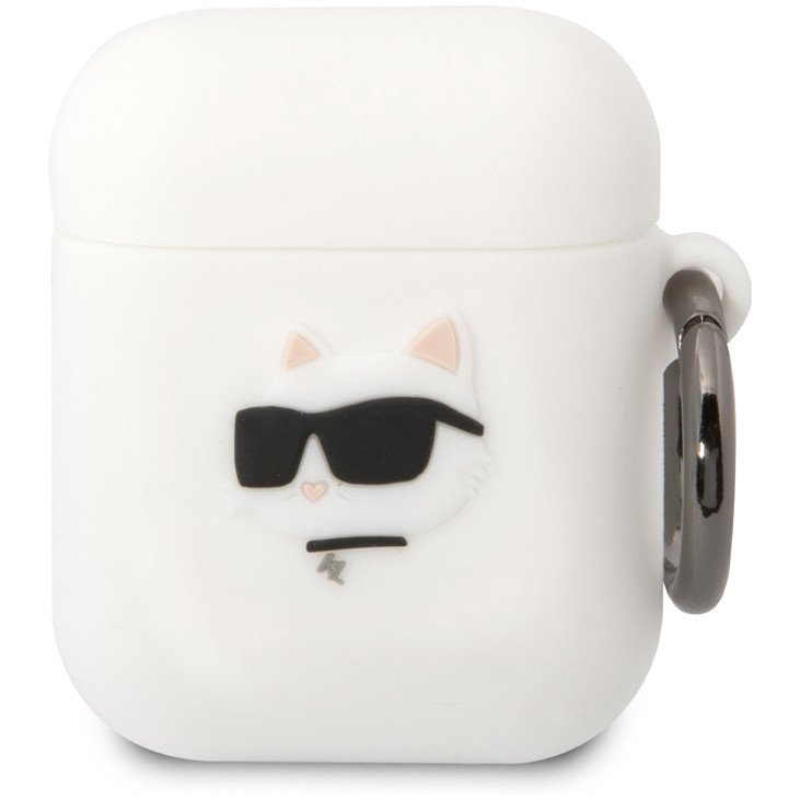 Чехол Lagerfeld NFT 3D Choupette для Airpods 1/2 силиконовый с кольцом. Цвет: белый