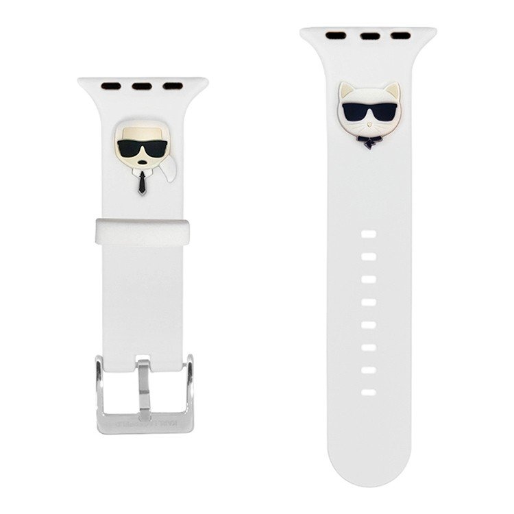 Ремешок силиконовый Lagerfeld Silicone Karl and Choupet heads для Apple Watch 42/44/45. Цвет: белый