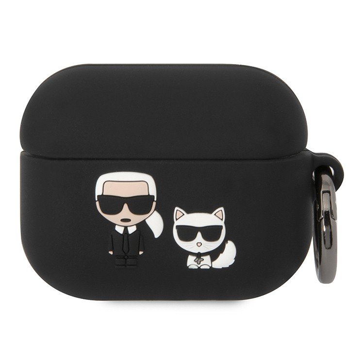 Чехол Lagerfeld Karl & Choupette для AirPods Pro силиконовый с кольцом. Цвет: черный