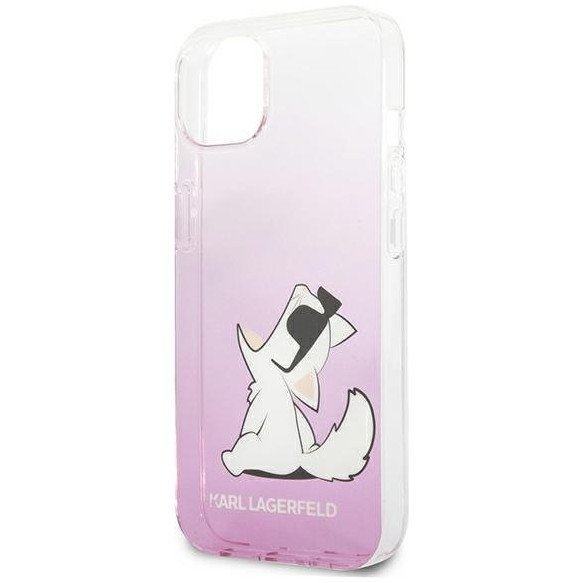 Чехол Lagerfeld для iPhone 13 PC/TPU Choupette Fun Hard Gradient. Цвет: розовый