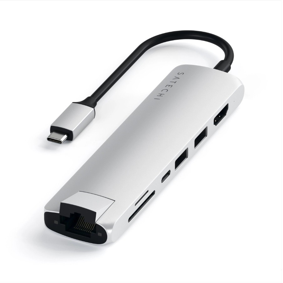 Адаптер Satechi USB-C Slim Multiport с Ethernet Adapter. Цвет: серебристый