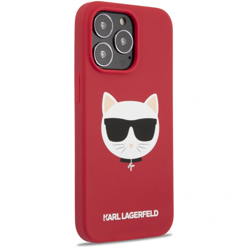 Чехол Lagerfeld для iPhone 13 Pro Max Liquid silicone Choupette Hard (Magsafe). Цвет: красный