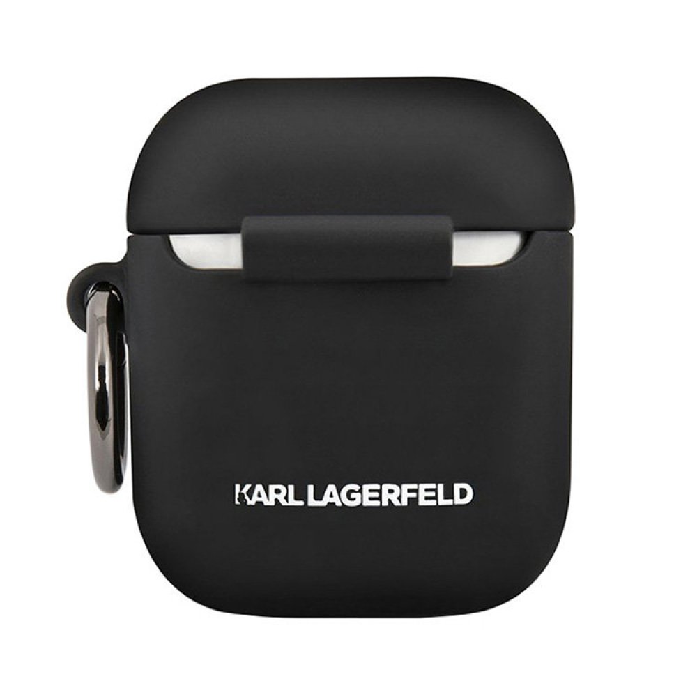 Чехол Lagerfeld Karl & Choupette для Airpods 1/2 силиконовый с кольцом. Цвет: чёрный