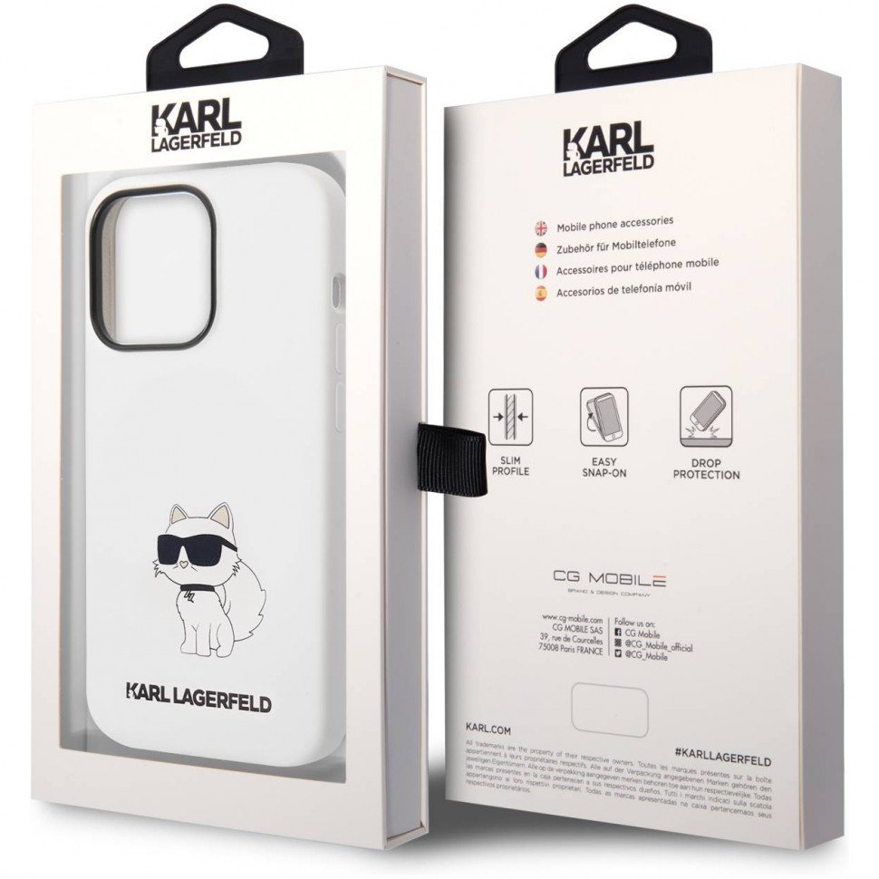 Чехол Lagerfeld для iPhone 14 Pro Max Liquid silicone NFT Choupette Hard (MagSafe). Цвет: белый