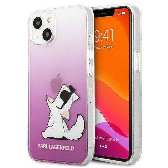 Чехол Lagerfeld для iPhone 13 PC/TPU Choupette Fun Hard Gradient. Цвет: розовый