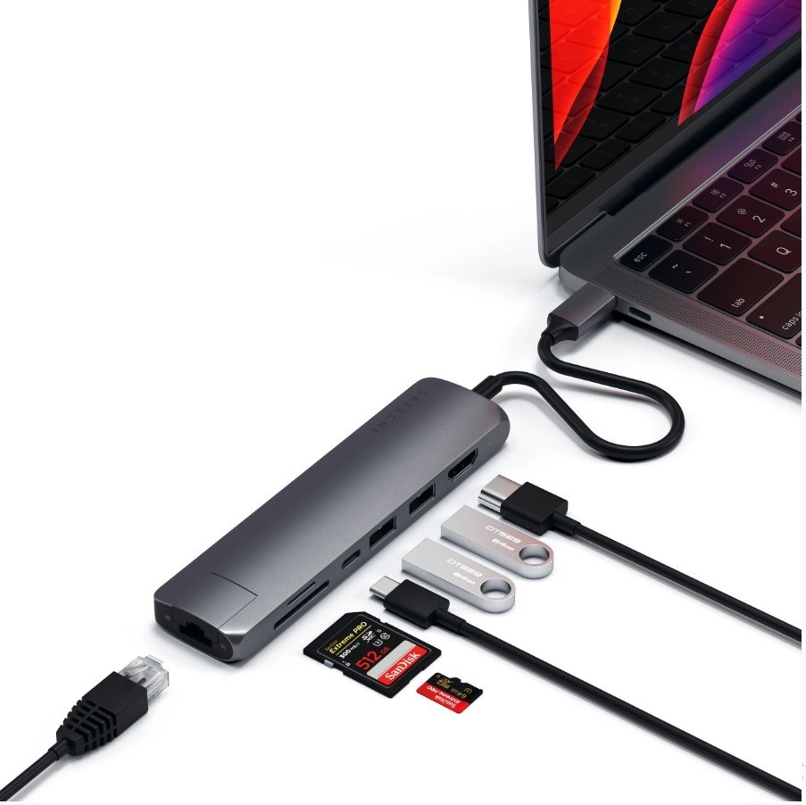 Адаптер Satechi USB-C Slim Multiport с Ethernet Adapter. Цвет: "Серый космос"