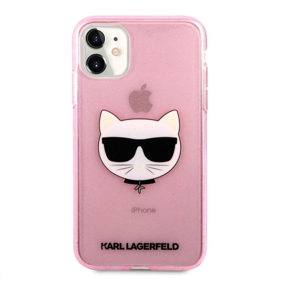 Чехол Lagerfeld для iPhone 11 TPU Glitters Choupette Transp. Цвет: розовый